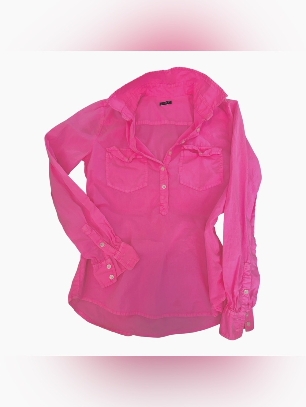 J. Crew Bright Pink Button-Front Popover Shirt